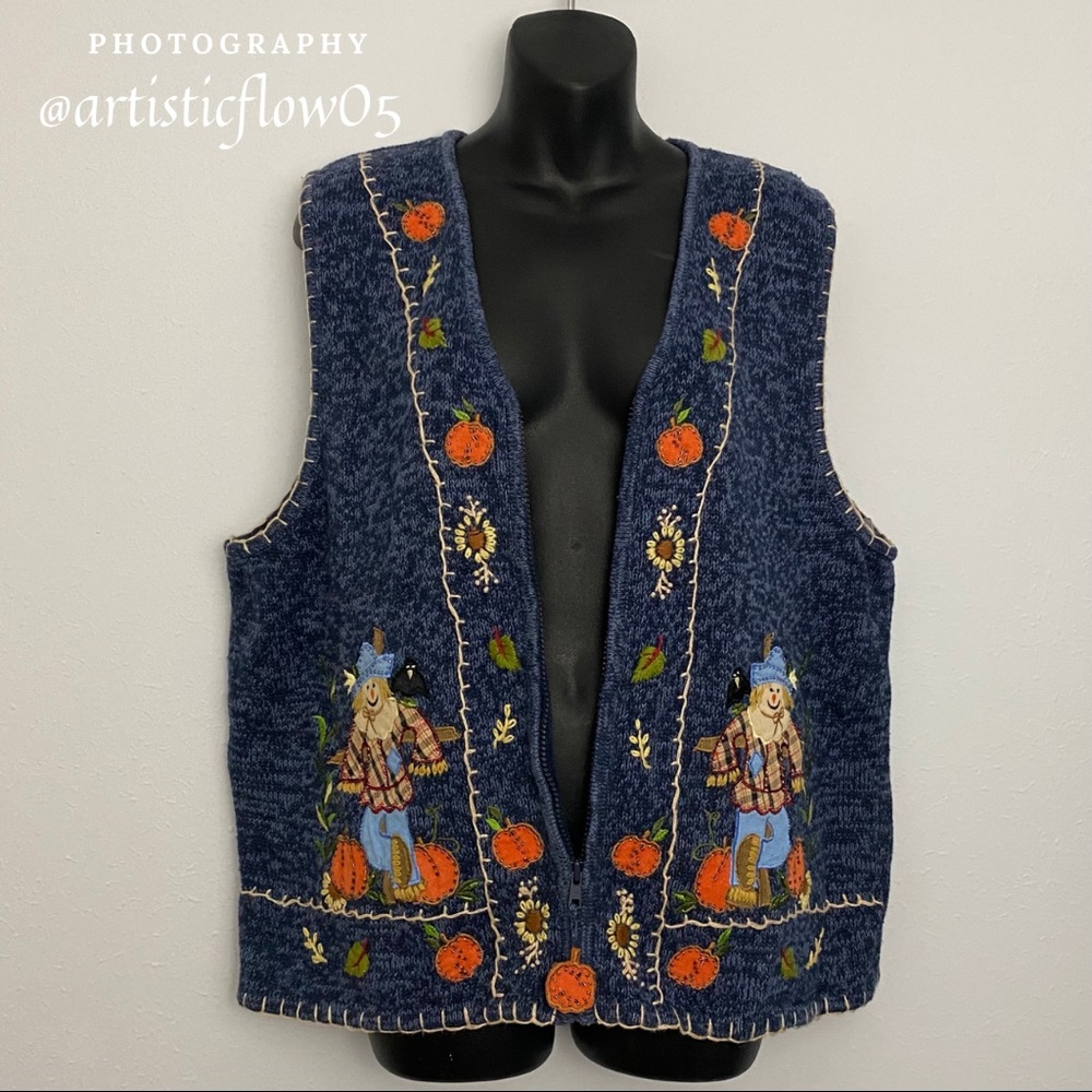 NEW! White Stag Fall Scarecrow Zip Up Sweater Vest - Picture 3 of 6